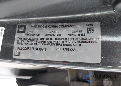 2020 Chevrolet Spark Fwd 1Lt Automatic из США, поврежденный, VIN KL8CD6SA2LC419912